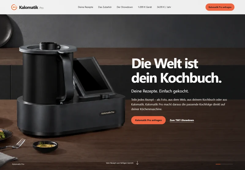 Kalomatik Pro: veröffentlichte Produktwebsite mit Küchenmaschine